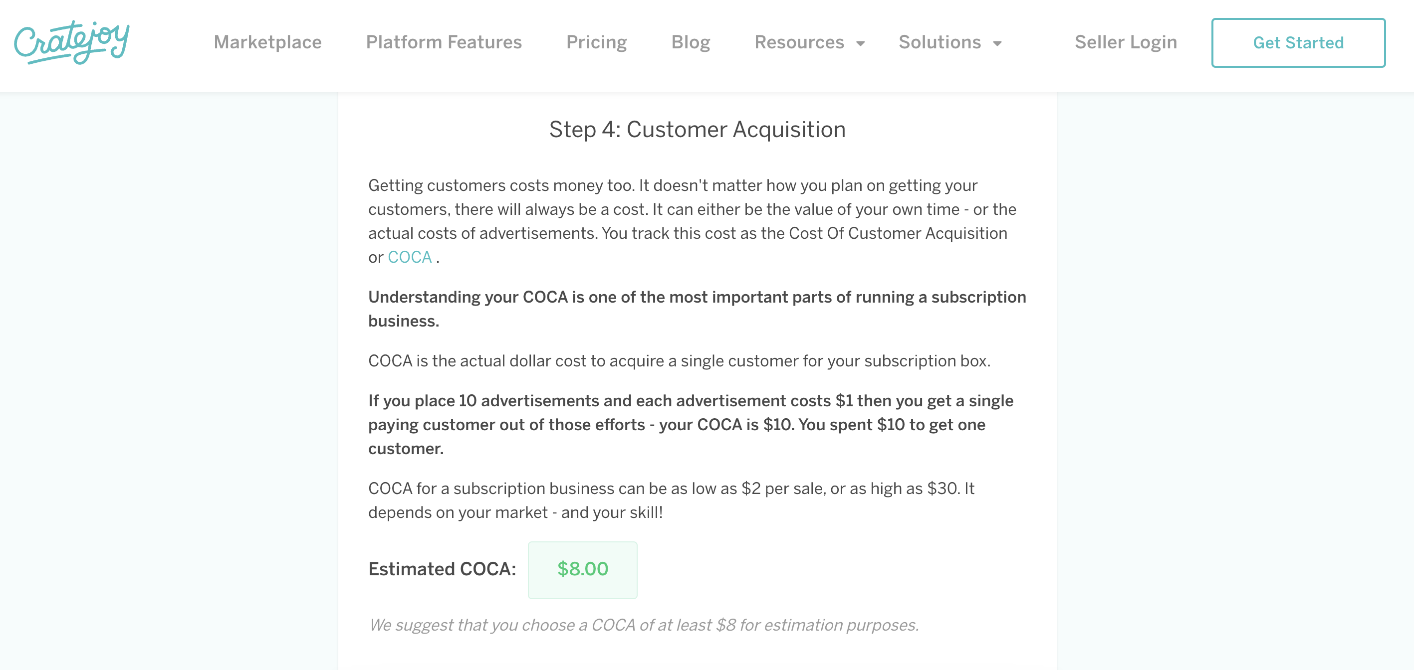 Cratejoy's pricing calculator